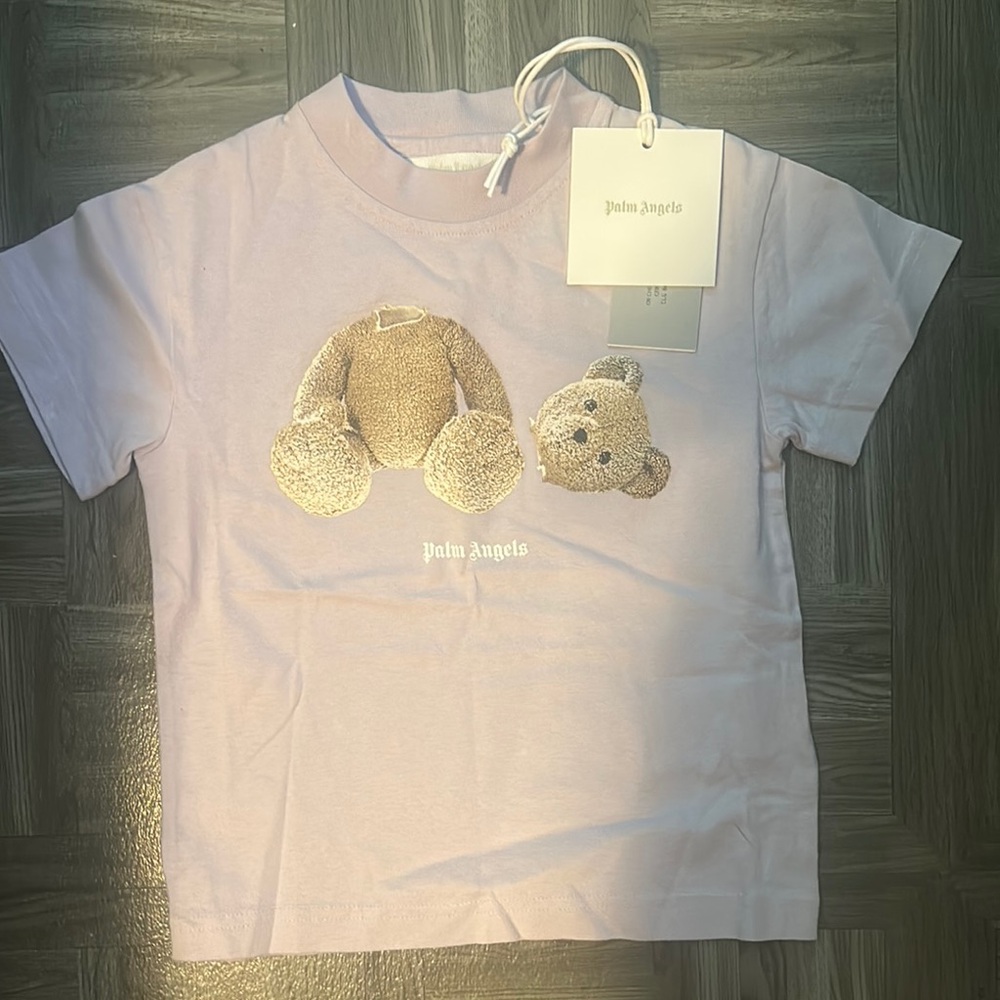 NEW Palm Angels Purple Short Sleeve Tee with Teddy Bear Design